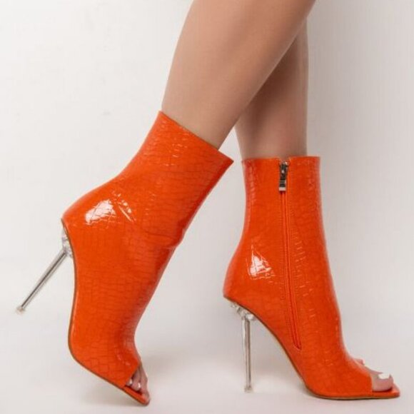 AZALEA WANG DO IT FOR THE LOVE LOVE STILETTO BOOTIE IN ORANGE - Picture 1 of 8
